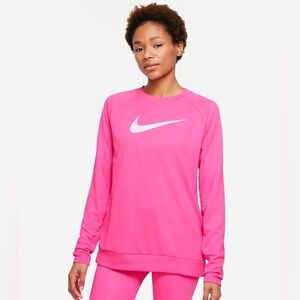 Nike Swoosh Dri-fit Running Crewneck Women’s M Hot Pink Thumb Holes‎ Pullover